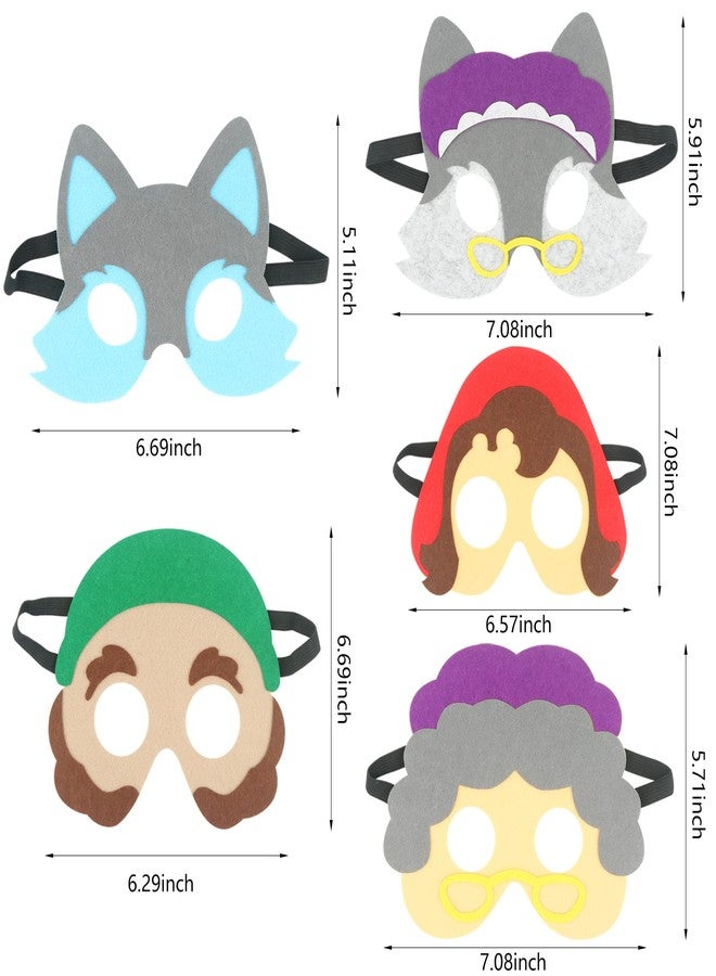 INF-STAR Little Red Riding Hood & Big Bad Wolf Costume Masks for Kids - 5pcs Felt Half Face Masks for Toddlers, Classroom Storytelling, Dress Up & Halloween Party Favors - Image 2